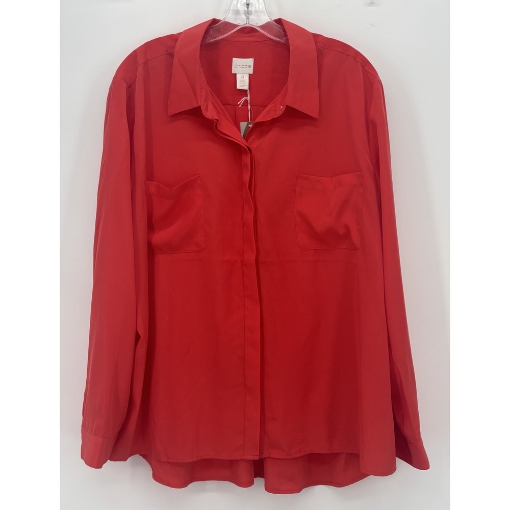 Chico's‎ Soft Ease Liana Top Size 4 (XXL) Annatto Orange Button Front Blouse NWT